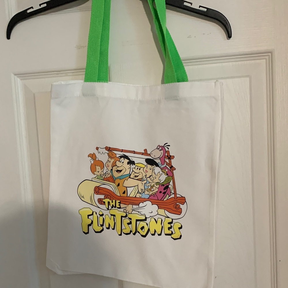 Flintstones White Tote Bag with Green Handles